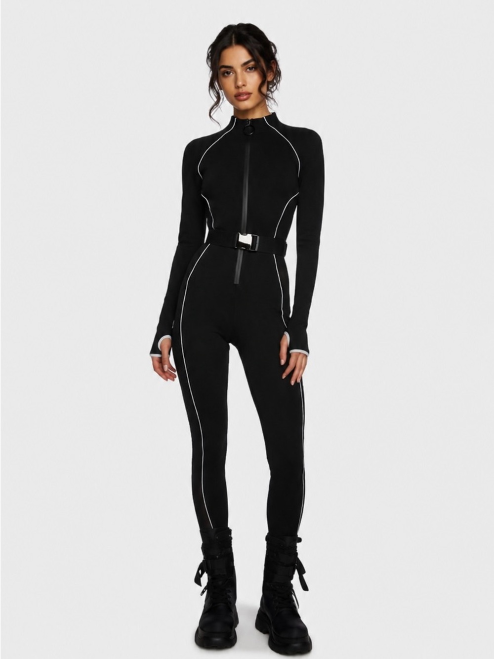 Poster girl black catsuit with reflective details